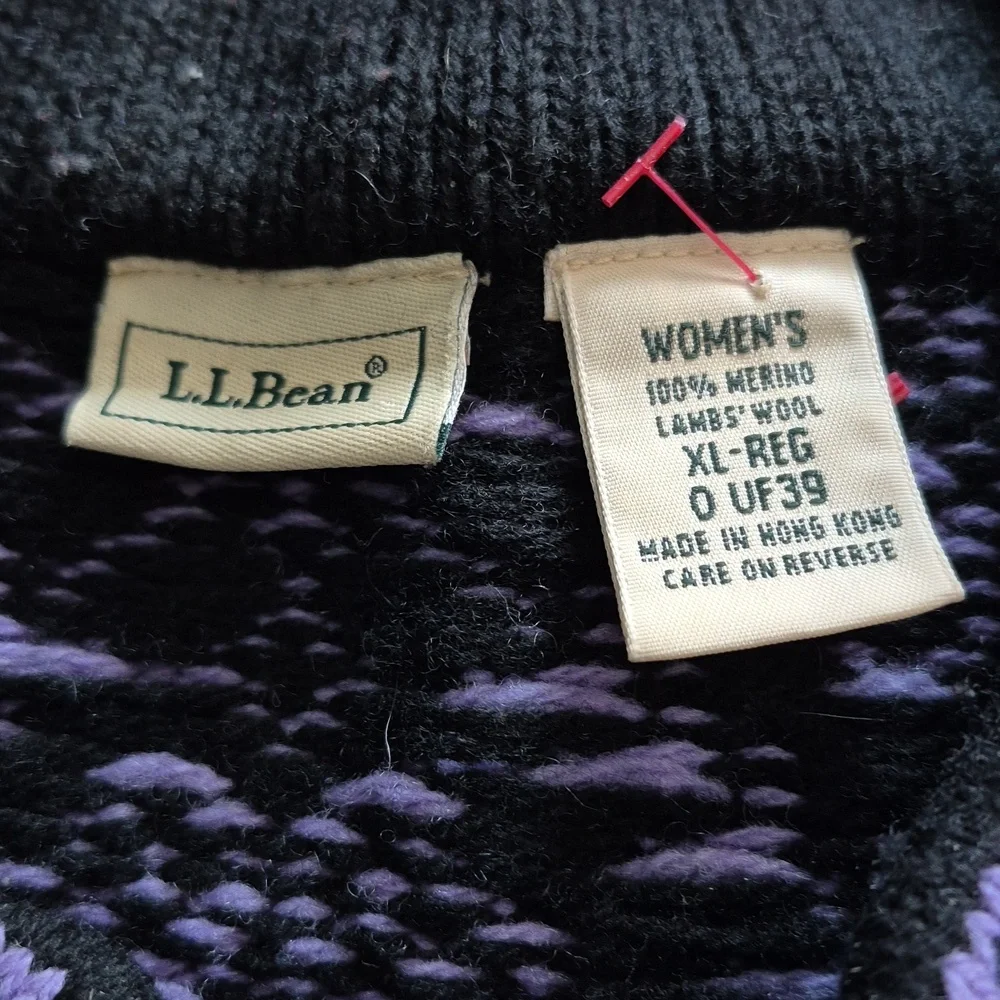 L.L. Bean Vintage Nordic Fair Isle Lavender and Black  Cardigan SZ.XL - Picture 7 of 7